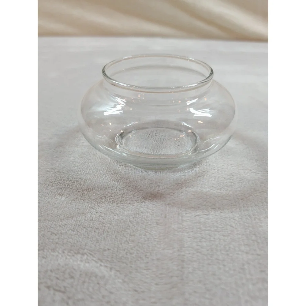 Small Clear Glass Round‎ Bulbous Bowl Terrarium Candle Holder 4 Inch Wide